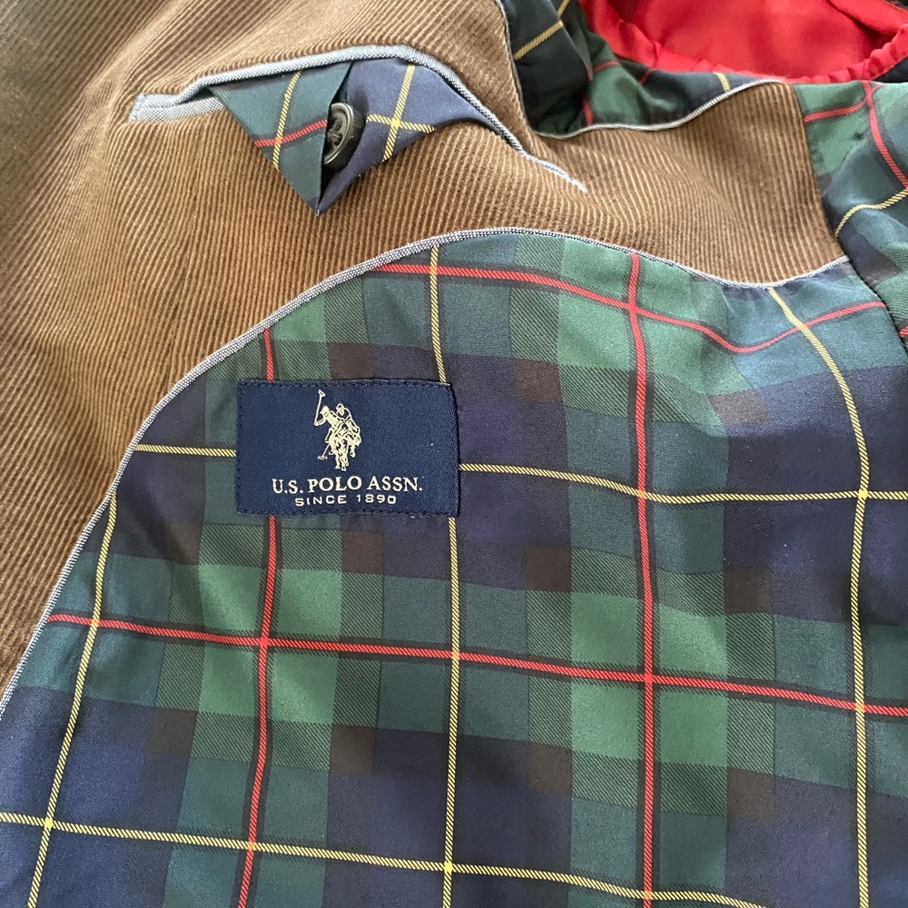 US Polo Assn Blazer Mens 50R Brown Corduroy Sport Coat 2 Button Plaid Pockets - Picture 12 of 13